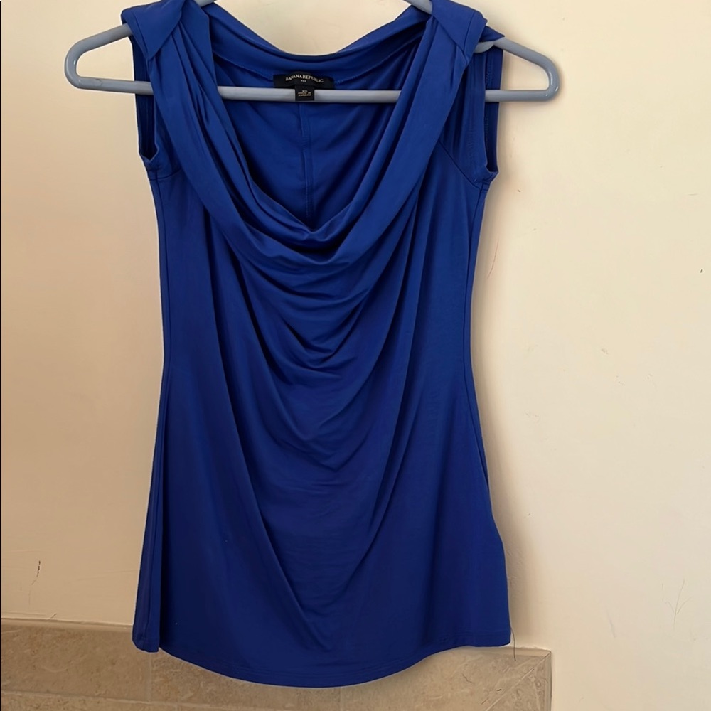 Blue Draped Sleeveless Top